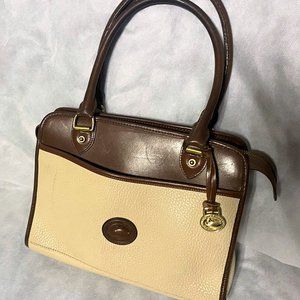 Vintage Dooney & Bourke Leather Handbag, Shoulder Bag Zipper, Cream and Brown